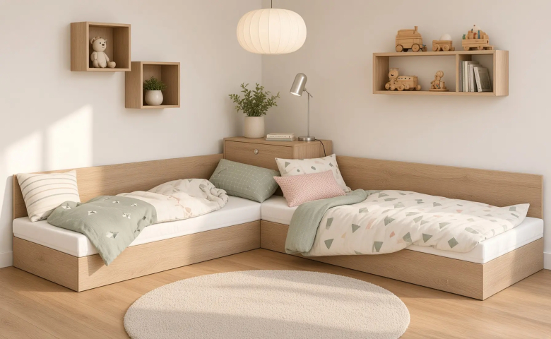 Angular beds with chest 